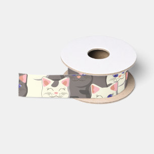 White and grey cats pattern satin ribbon