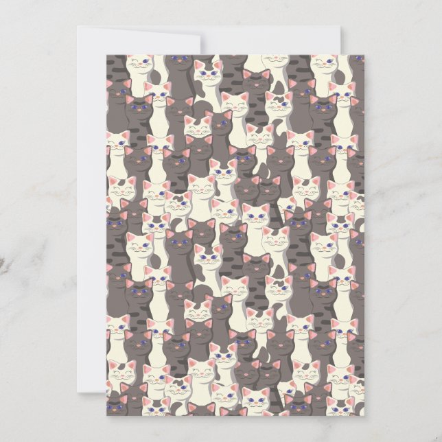 White and grey cats pattern save the date (Front)