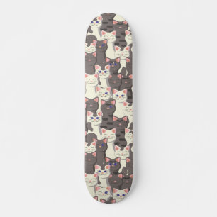 White and grey cats pattern skateboard
