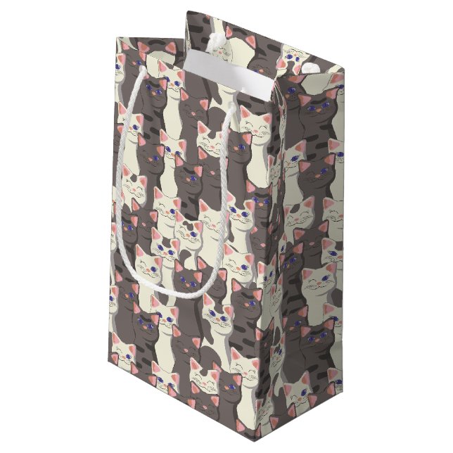 White and grey cats pattern small gift bag (Back Angled)