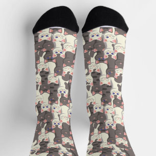 White and grey cats pattern socks