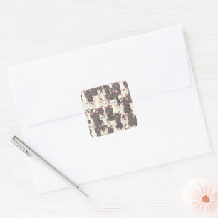 White and grey cats pattern square sticker