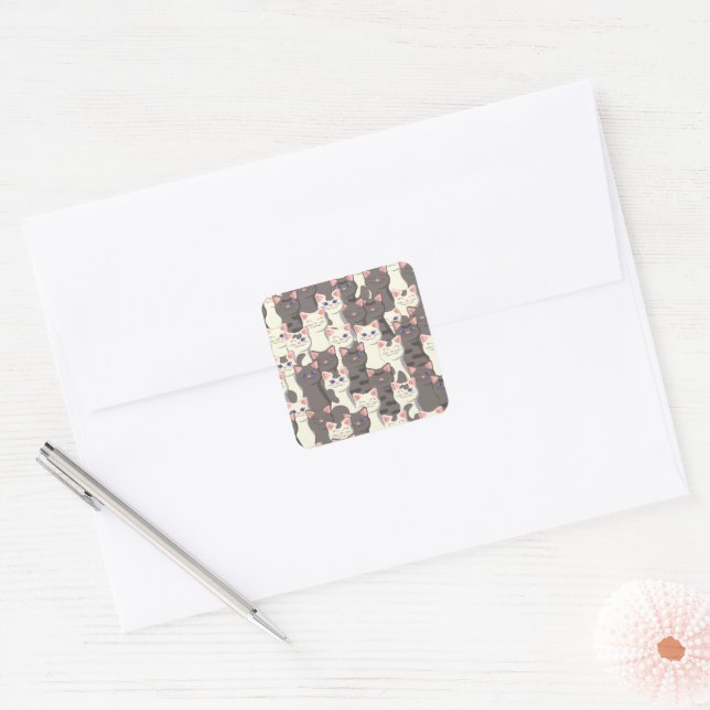 White and grey cats pattern square sticker (Envelope)