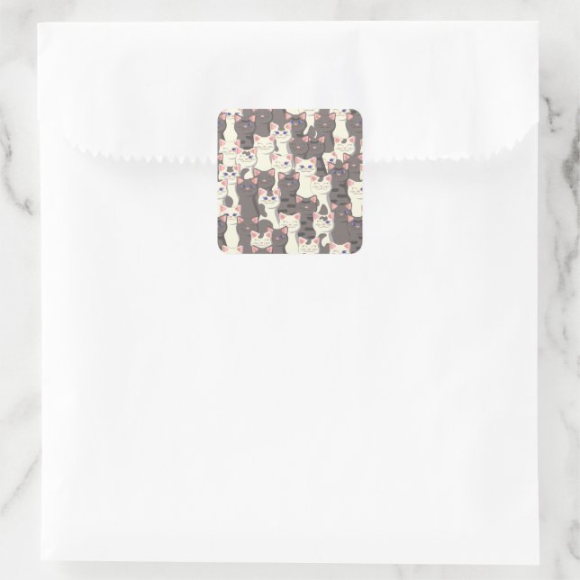 White and grey cats pattern square sticker (Bag)