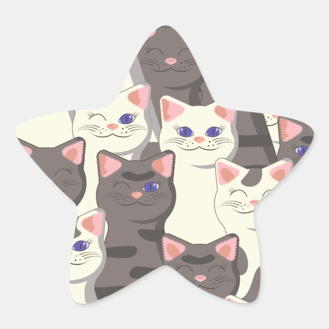 White and grey cats pattern star sticker (Front)