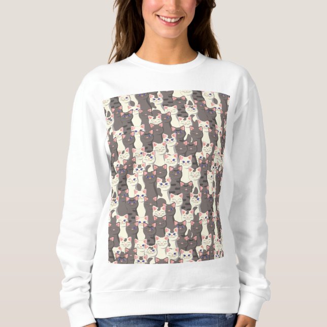 White and grey cats pattern sweatshirt (Front)