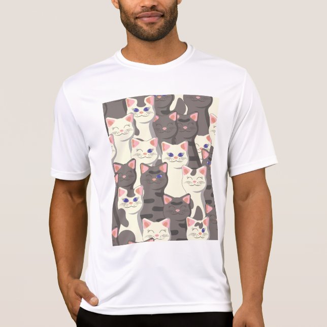 White and grey cats pattern T-Shirt (Front)