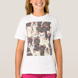 White and grey cats pattern T-Shirt