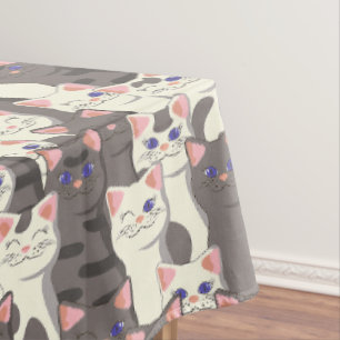 White and grey cats pattern tablecloth