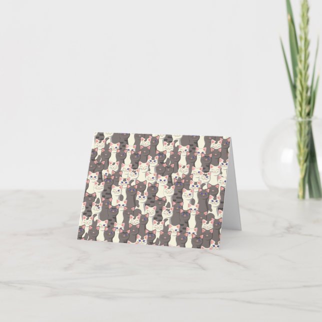 White and grey cats pattern thank you card (Front)