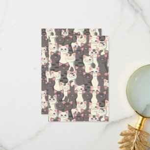 White and grey cats pattern thank you card