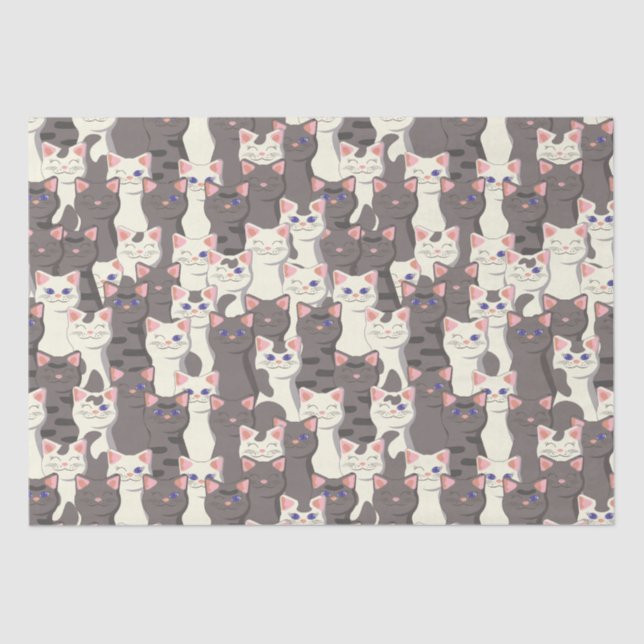 White and grey cats pattern tissue paper (Front)