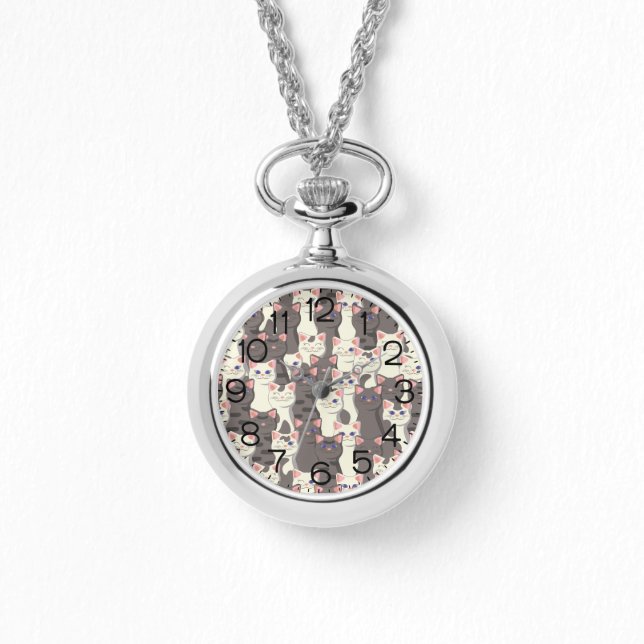 White and grey cats pattern watch (Front)