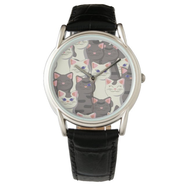 White and grey cats pattern watch (Front)