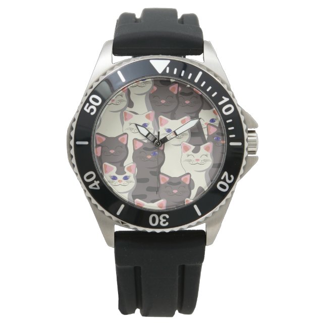 White and grey cats pattern watch (Front)