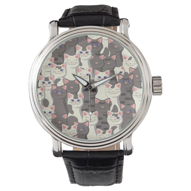 White and grey cats pattern watch (Front)