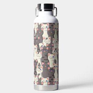 White and grey cats pattern water bottle