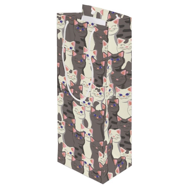 White and grey cats pattern wine gift bag (Back Angled)