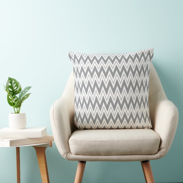 White And Grey Classic Zig Zag, Chevron Pattern Cushion (Chair)