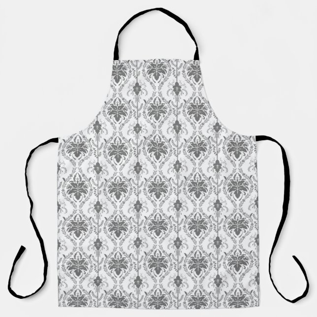 White and grey Damask openwork pattern Apron (Front)