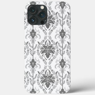White and grey Damask openwork pattern iPhone 13 Pro Max Case