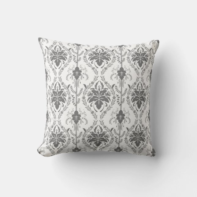White and grey Damask openwork pattern Cushion (Front)