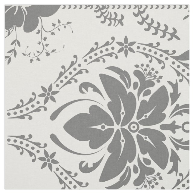 White and grey Damask openwork pattern Fabric (Swatch)