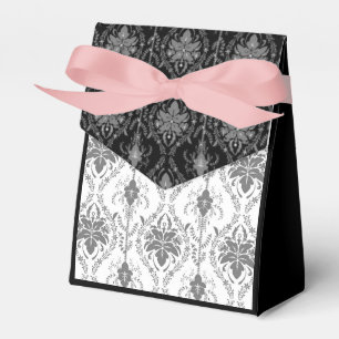 White and grey Damask openwork pattern Favour Box