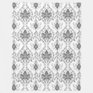 White and grey Damask openwork pattern Fleece Blanket