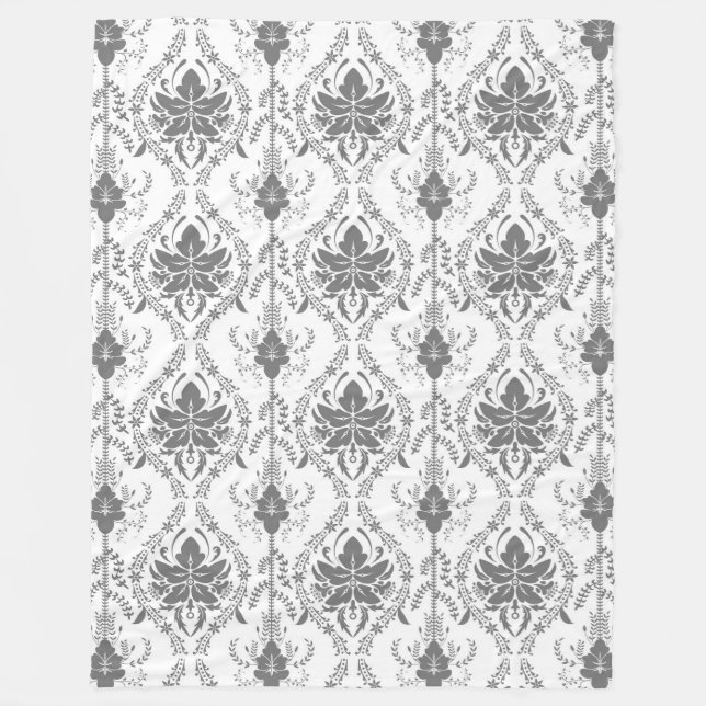 White and grey Damask openwork pattern Fleece Blanket (Front)