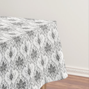 White and grey Damask openwork pattern Tablecloth