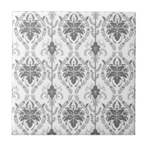 White and grey Damask openwork pattern Tile