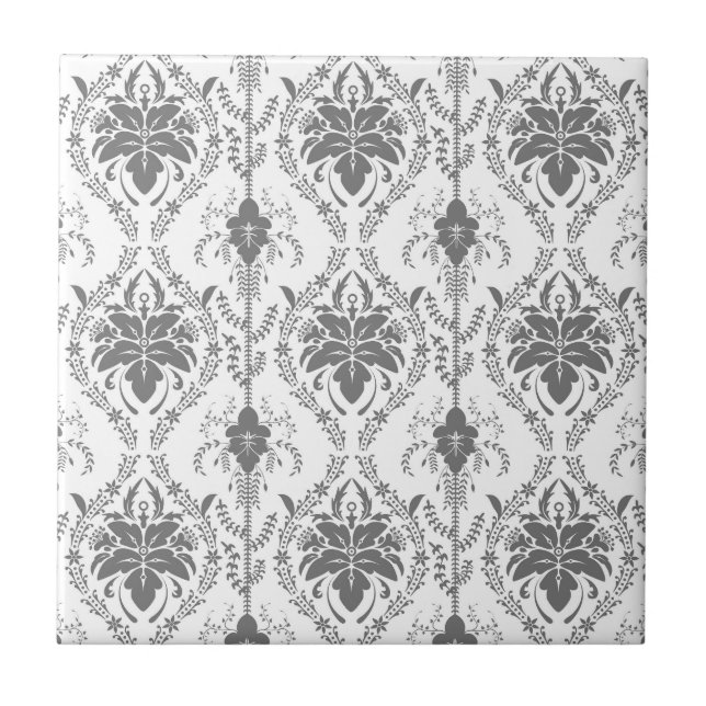 White and grey Damask openwork pattern Tile (Front)