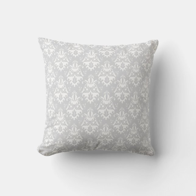 White and Grey Damask Pattern Cushion (Front)