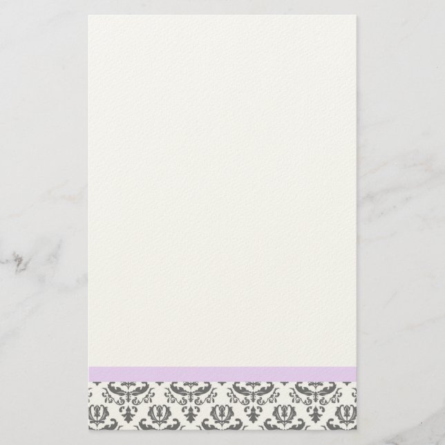 White and Grey Damask Pattern Stationery (Front)