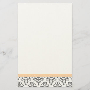 White and Grey Damask Pattern Stationery