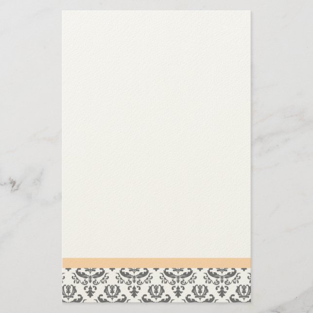 White and Grey Damask Pattern Stationery (Front)