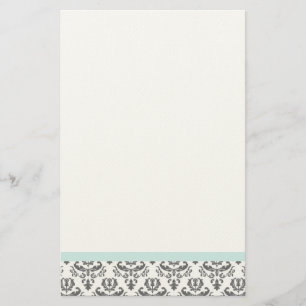 White and Grey Damask Pattern Stationery