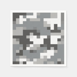 White and Grey Digital Camouflage Paper Napkins
