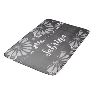 White and grey floral pattern bath mat