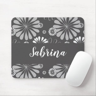 White and grey floral pattern mouse pad