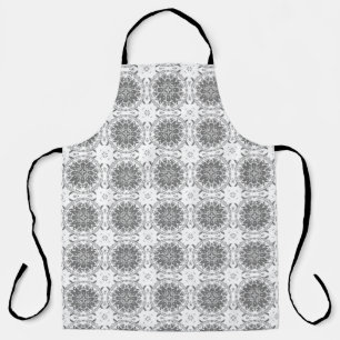 White and grey folklore ornament damask apron