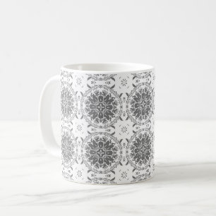White and grey folklore ornament damask coffee mug