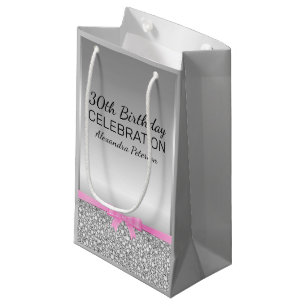 White And Grey Glitter Birthday Small Gift Bag