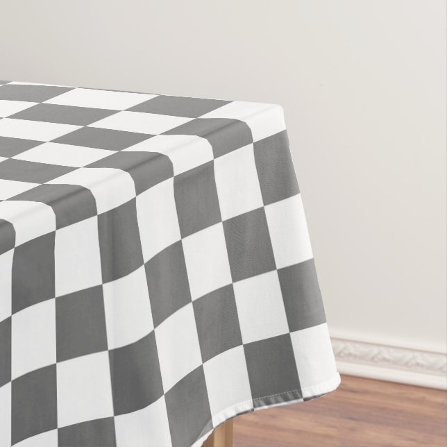 White and grey grey chequered check cotton dining tablecloth (In Situ)