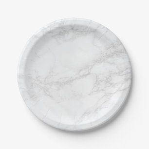 White and Grey Marble Background Paper Plates