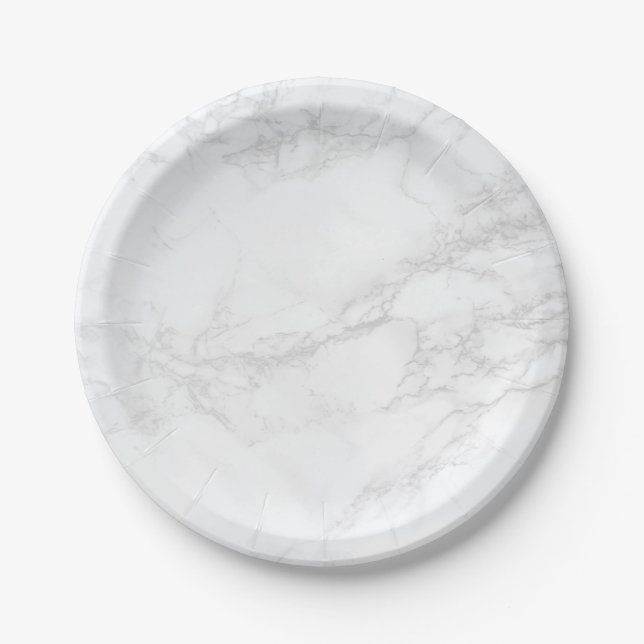 White and Grey Marble Background Paper Plates (Front)