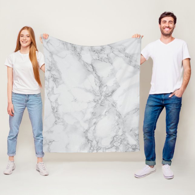 White and Grey Marble Design Fleece Blanket (In Situ)