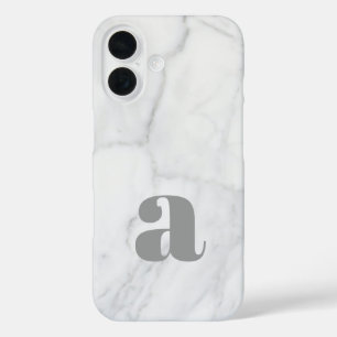 White and Grey Marble Personalised Monogram  iPhone 16 Case