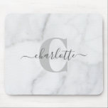 White and Grey Marble Personalised Monogram Name Mouse Pad<br><div class="desc">White and Grey Marble Personalised Monogram Name Mouse Pad</div>